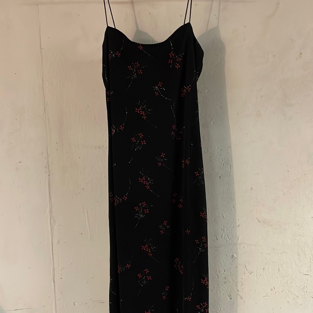 Long black w/glitter flower design Spaghetti straps